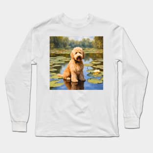 Goldendoodle on Lily Pond Impressionism Long Sleeve T-Shirt